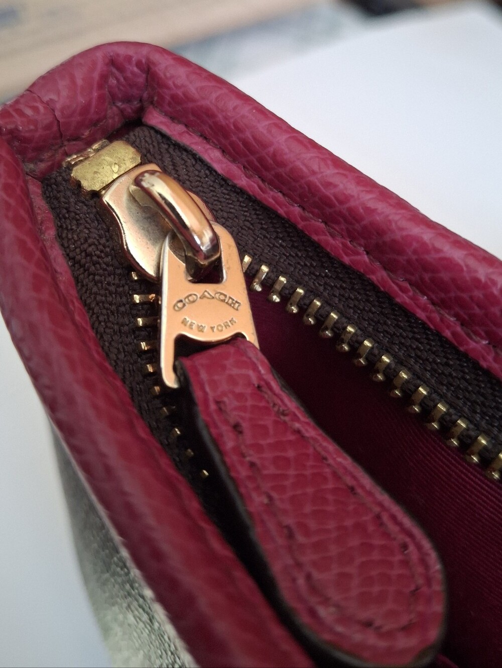 Coach Brown Signature File Crossbody Bag with Raspberry Trim - Picture 11 of 14